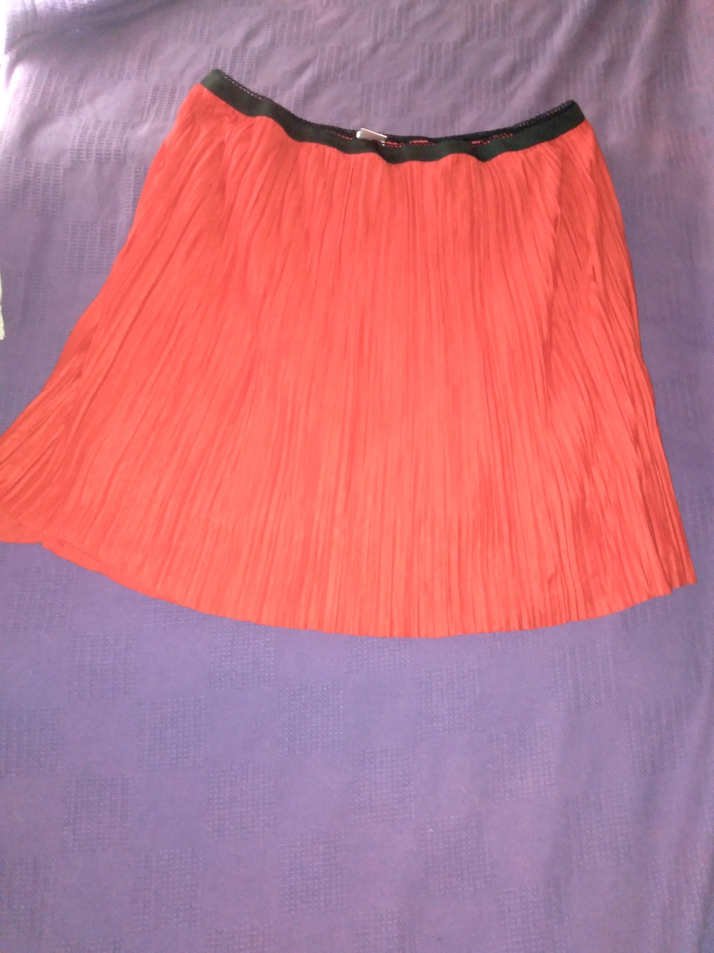 Pleated Red Skirt with Black Waistband
